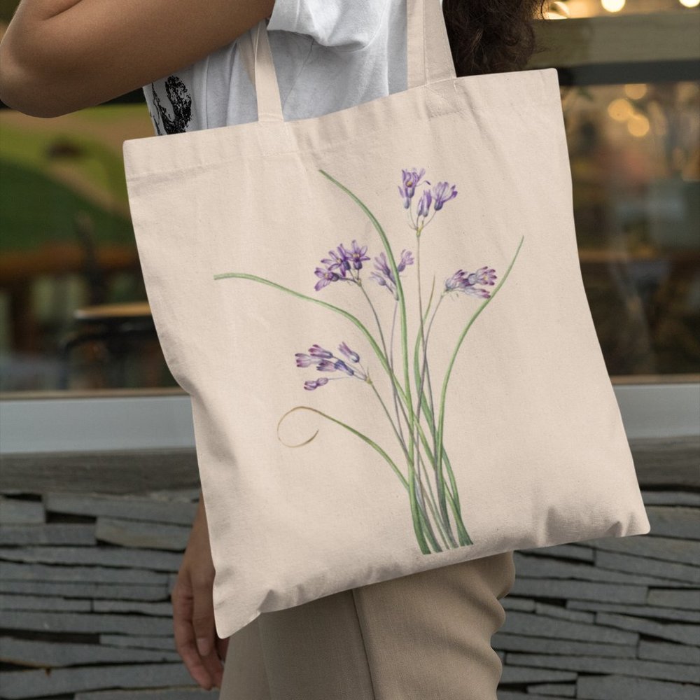 Wild Hyacinth Vintage Watercolor Floral Print Graphic Canvas Tote Bag